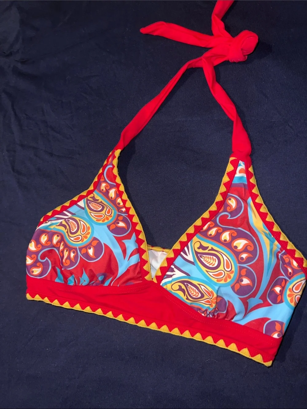 Red Paisley Two-Piece Swim Set with Skirt.  Size S. New.